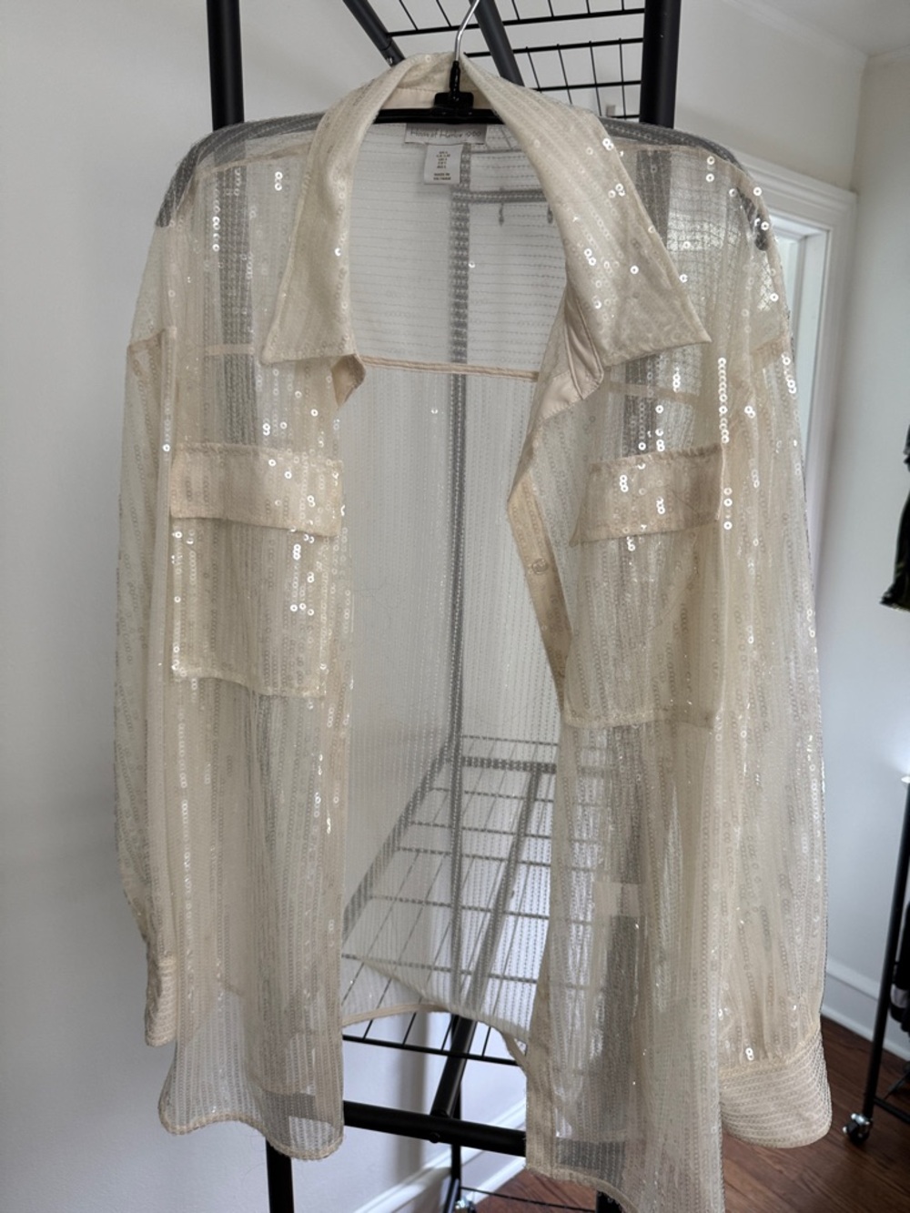 House of Harlow 1960 Sheer Sequin Blazer in Cream